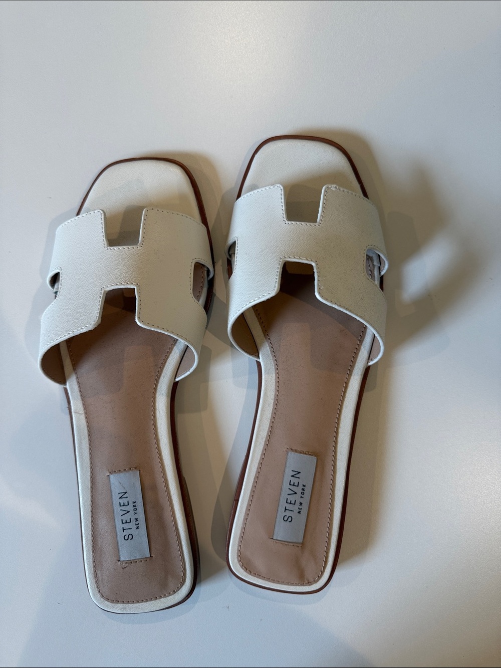 Steven New York White H‑Cut Slide Sandals Brand New